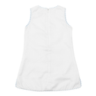 Henry Duvall girls Schuyler Dress, a timeless white piqué summer dress with preppy striped trim and bow appliqué.