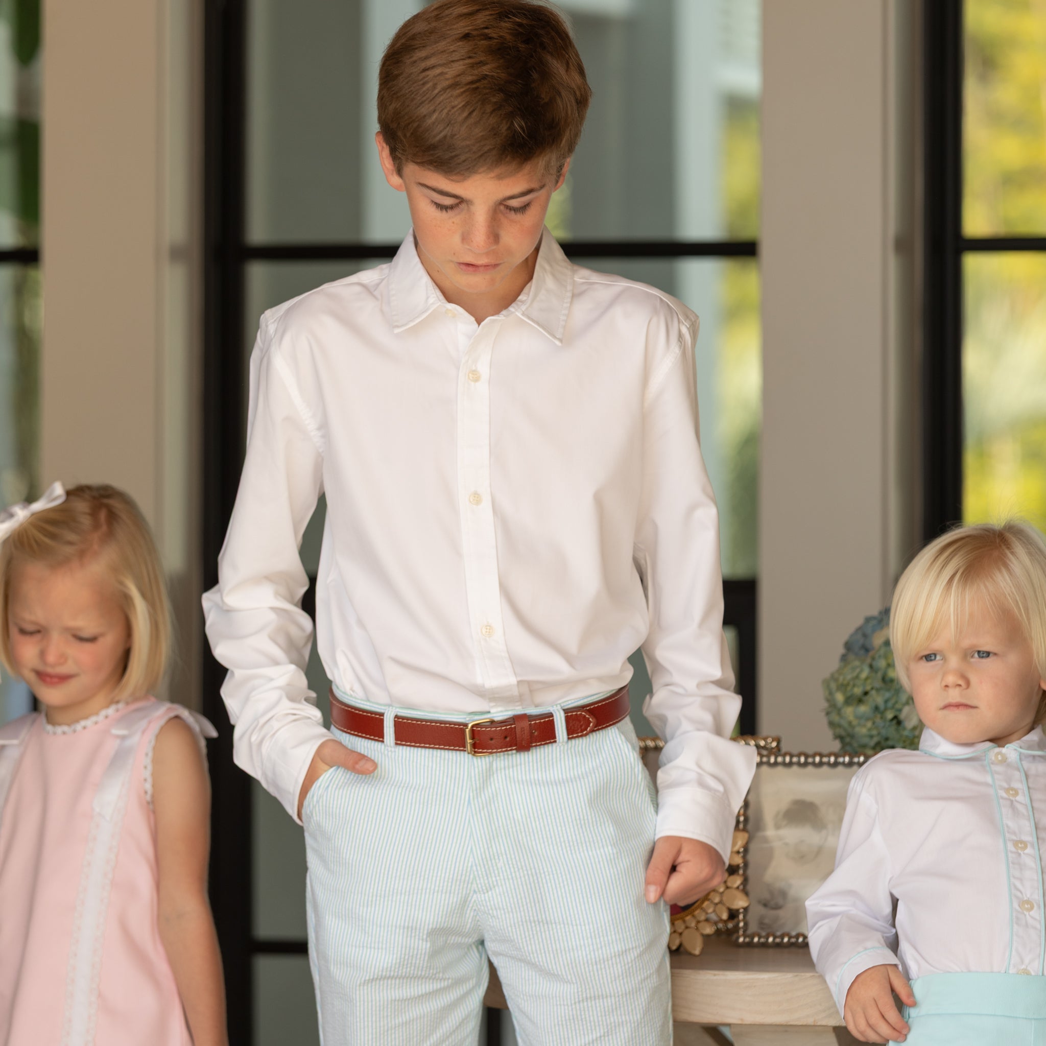 Henry Duvall classic white boys button down shirt, a timeless boys shirt designed for polished, preppy dressing.