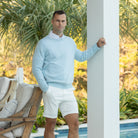 Men’s Bay Tree Blue crewneck sweater by Henry Duvall, soft anti-pilling knit perfect for fall family photos and matching children’s styles