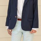Henry Duvall classic navy boys blazer with gold HD buttons, a timeless tailored blazer for polished, preppy dressing.