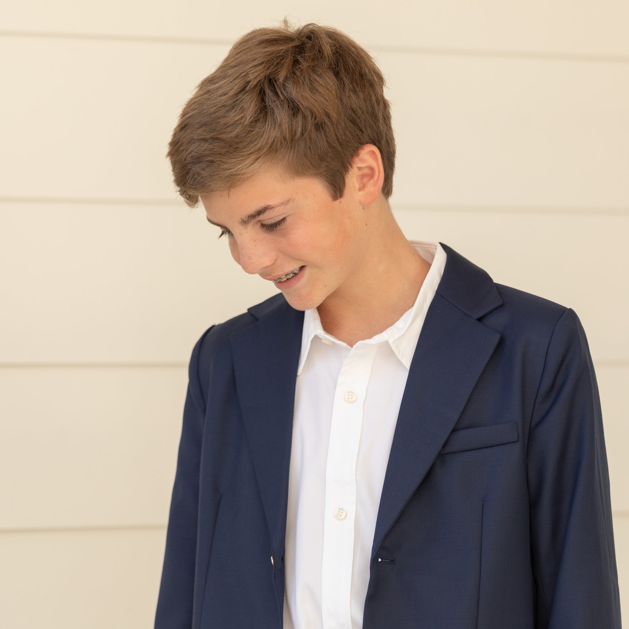 Henry Duvall classic navy boys blazer with gold HD buttons, a timeless tailored blazer for polished, preppy dressing.