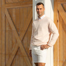 Henry Duvall men’s pale pink crewneck sweater, a classic preppy knit designed for timeless everyday wear.