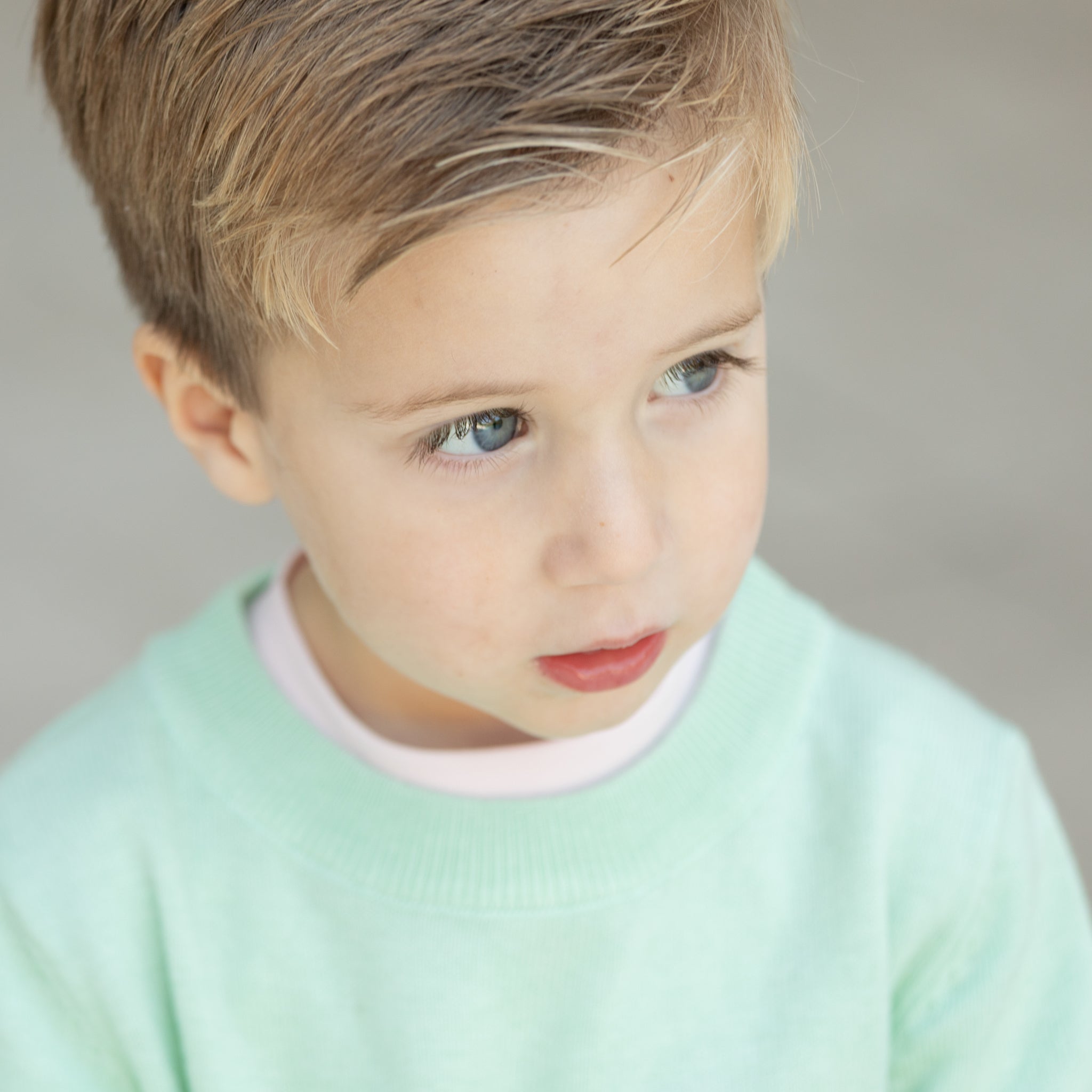 Henry Duvall classic crewneck sweater for little boys in Mid Ocean Mint, a timeless knit designed for everyday wear.