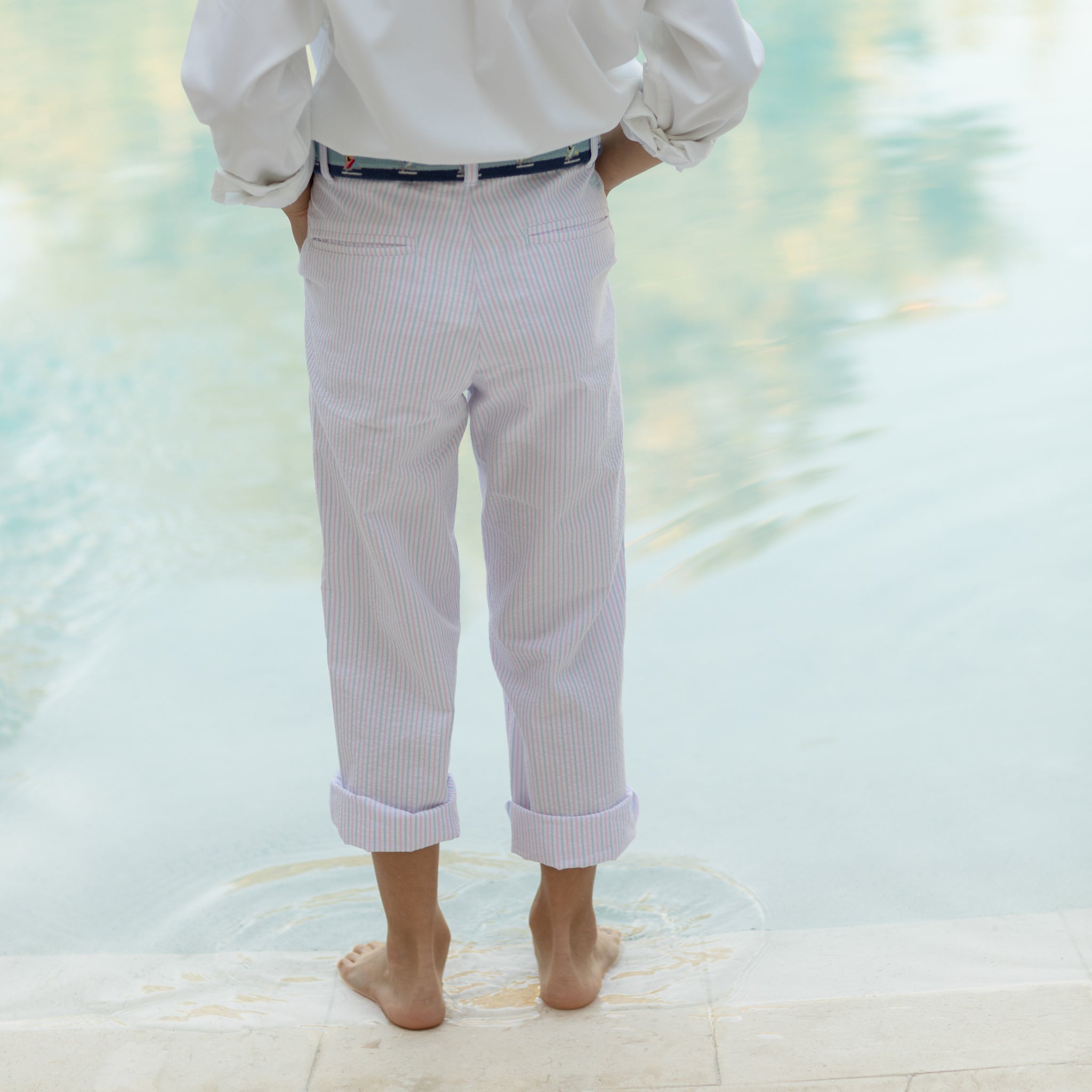 Boy wearing the Henry Duvall Bradford Trousers, a polished boys trouser styled for spring occasions and sibling coordination.