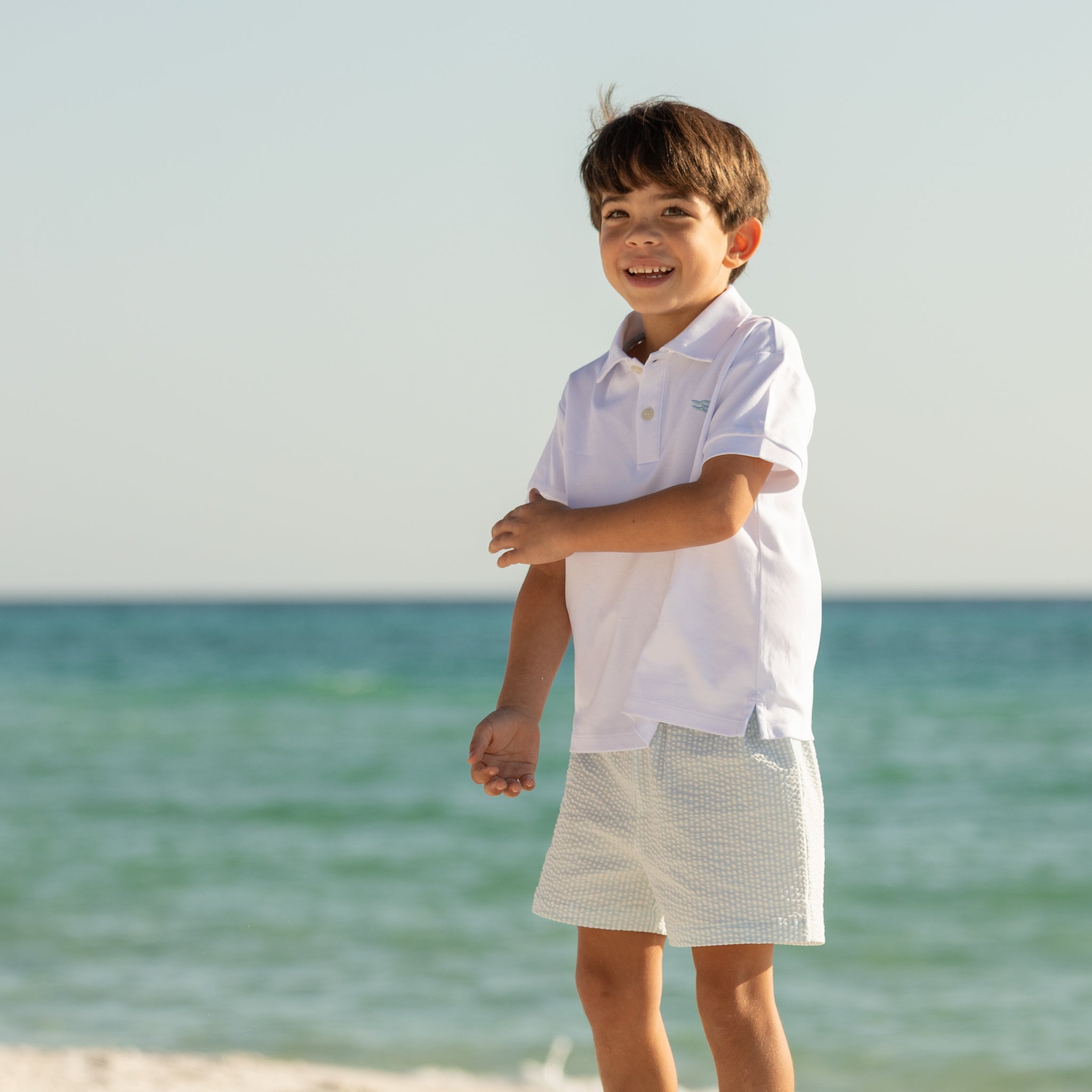 Henry Duvall boys seersucker shorts in Bailey’s Bay Blue, a classic pull-on short designed for spring and summer wear.