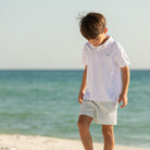 Henry Duvall boys white polo shirt with light blue embroidered logo, a classic preppy polo designed for everyday wear.