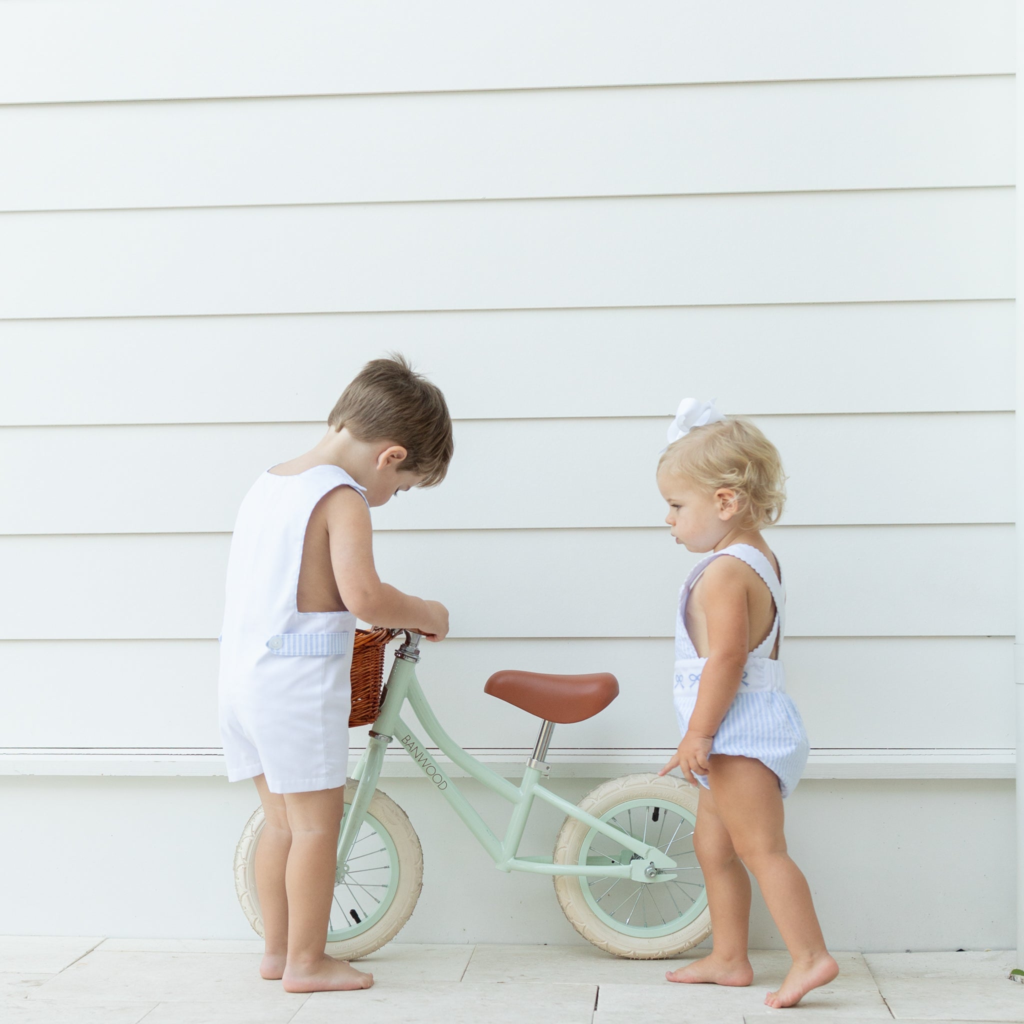 Henry Duvall James Henry Jon Jon for toddler boys in white piqué with Seaside Stripe trim, a classic and traditional summer one-piece