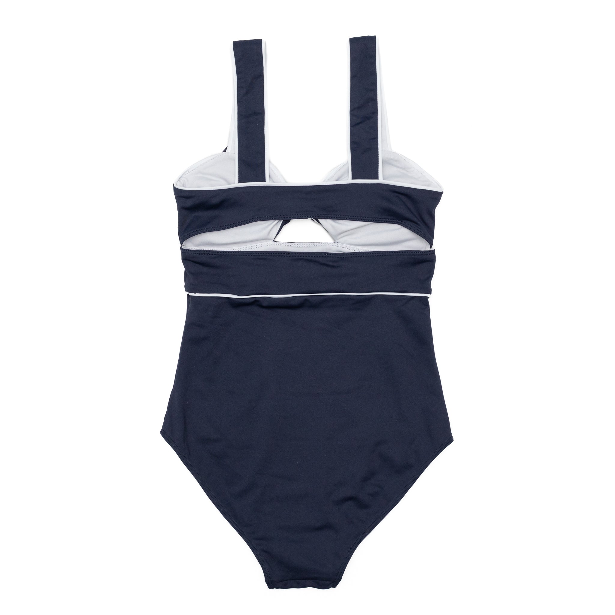 Classic women’s one piece swimsuit with flattering cutouts, bow detail, and full coverage in UPF 50+ swim fabric by Henry Duvall