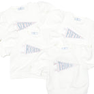 Henry Duvall Tenley Tee for girls with grade-level pennant appliqué in Pink Sand and Brighton Blue, soft cotton blend back-to-school shirt designed by the Fashion Club