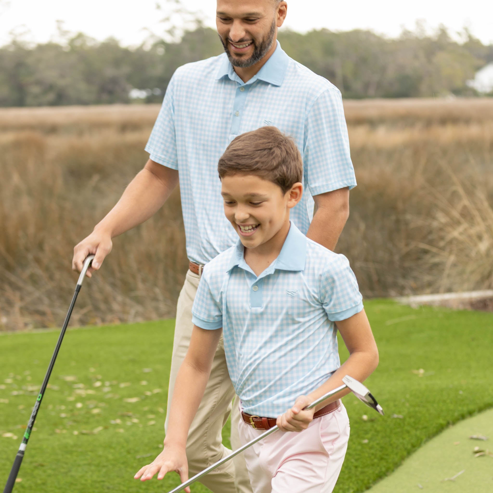 Men's Performance Polo in Blue Gingham - Henry Duvall