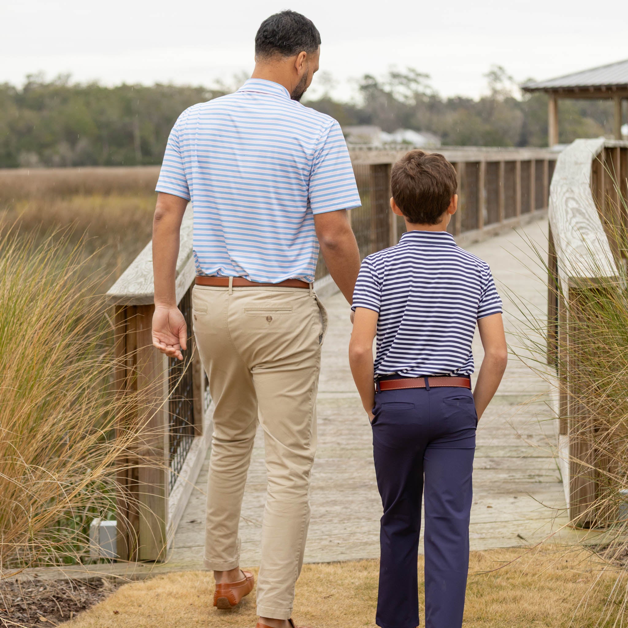 Men's Performance Polo in Blue & Pink Stripe - Henry Duvall