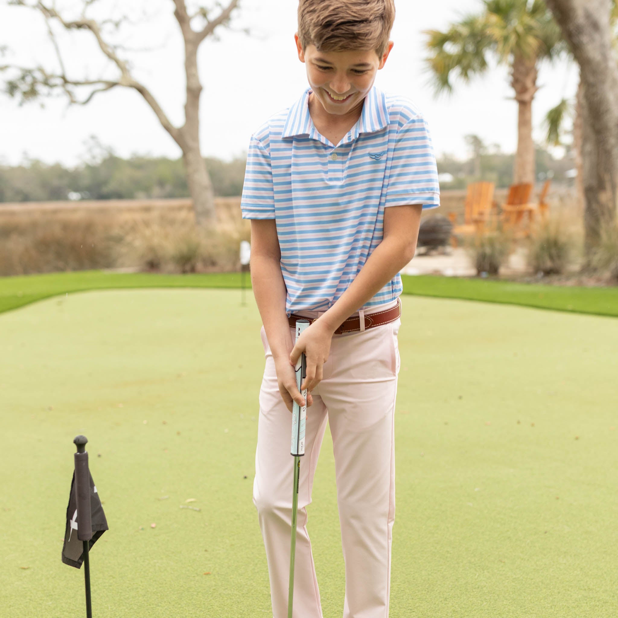 Match Point Polo in Brighton Blue & Pink Stripe - Henry Duvall