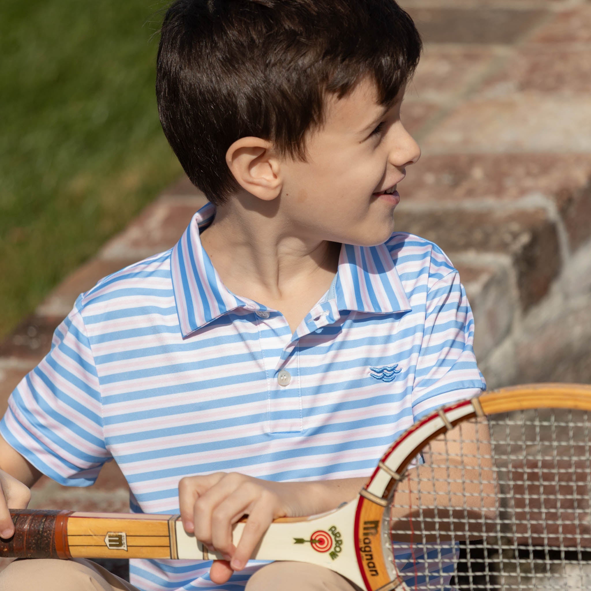 Match Point Polo in Brighton Blue & Pink Stripe - Henry Duvall