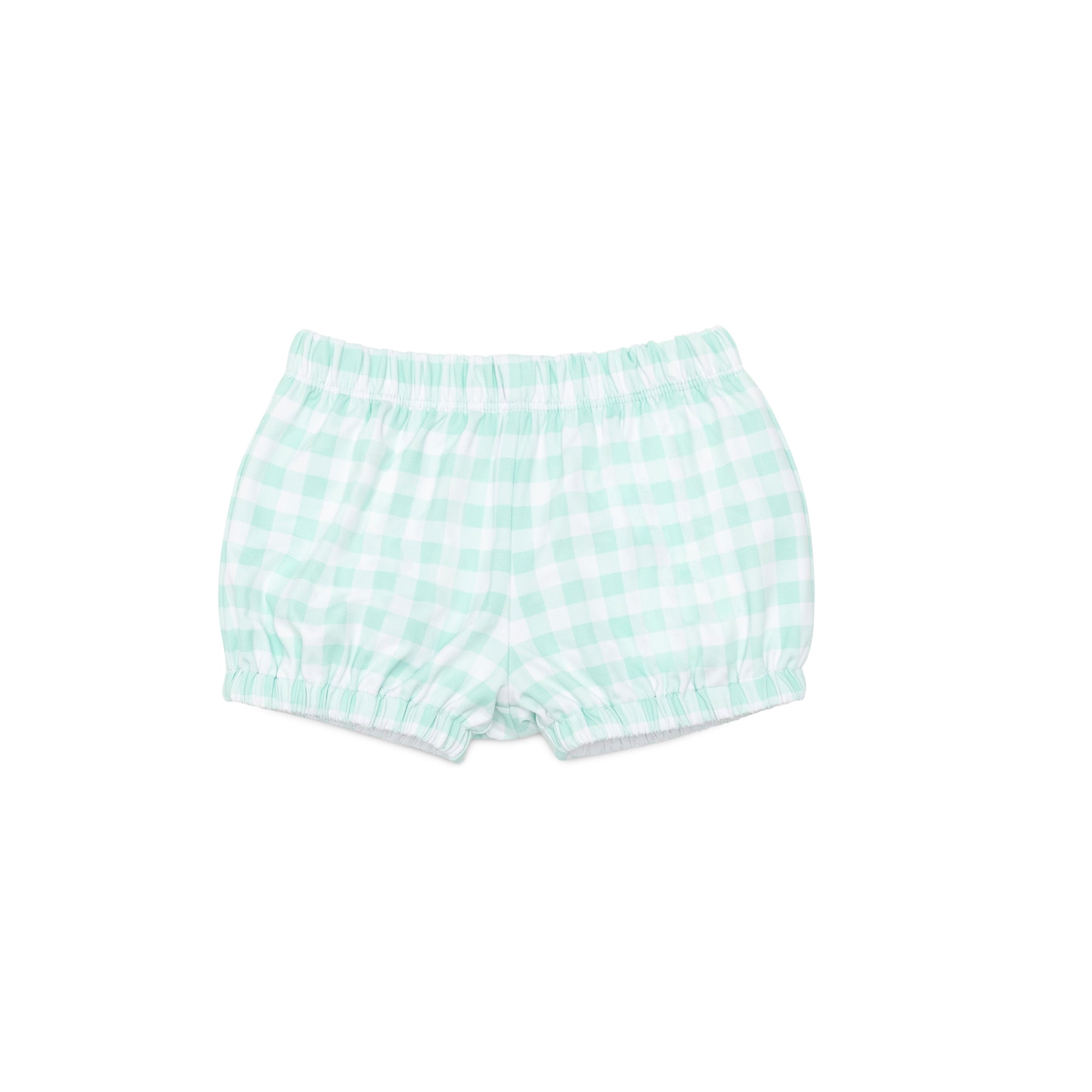 Baby boy swim bloomers in Seaside Seersucker with UPF 50+ protection; classic swim shorties with full coverage and elastic waist by Henry Duvall.