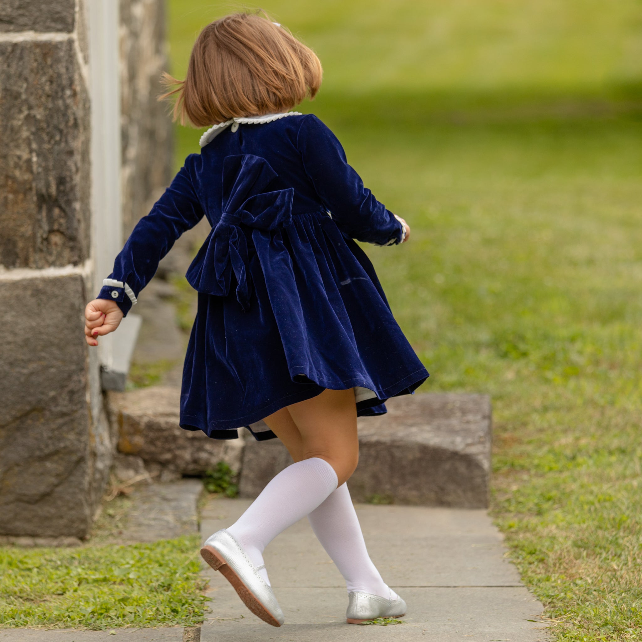 Henry Duvall Long Sleeve Grace Dress in Midnight Blue Velvet Midnight Blue Velvet 4T