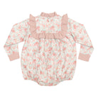 Henry Duvall Nora Bubble in Beacon Hill Blooms with Parker Pink Herringbone trim, classic fall baby girl outfit with ruffle details, traditional heirloom bubble for portraits and holidays