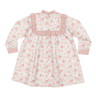 Henry Duvall Nora Dress in Beacon Hill Blooms with Parker Pink Herringbone ruffle trim, classic long sleeve holiday dress for girls, heirloom fall outfit for portraits and special occasions.