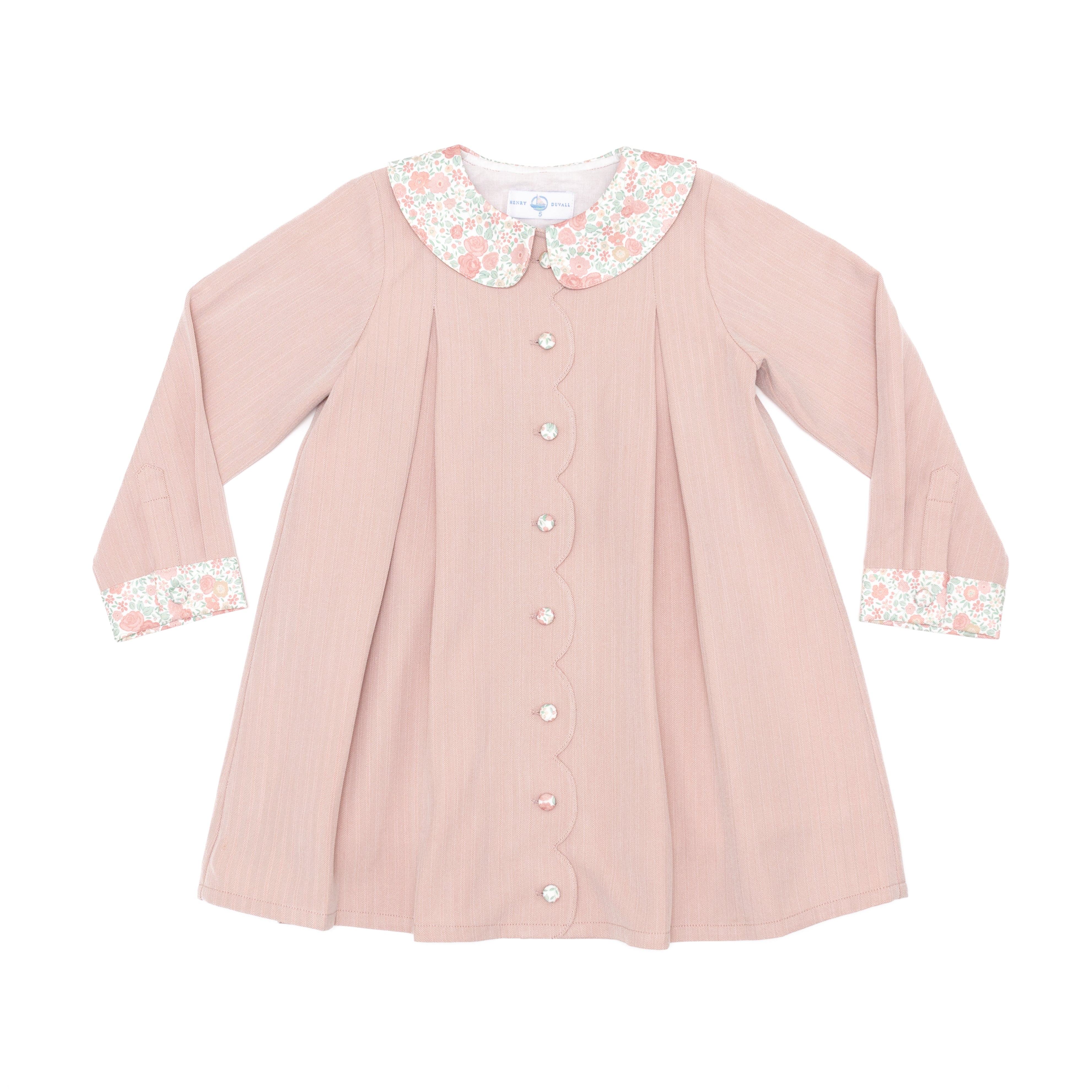 Henry Duvall Pippa Dress for girls in Parker Pink Herringbone, classic rose pink fall dress inspired by English heritage, perfect sibling set style for portraits and special occasions