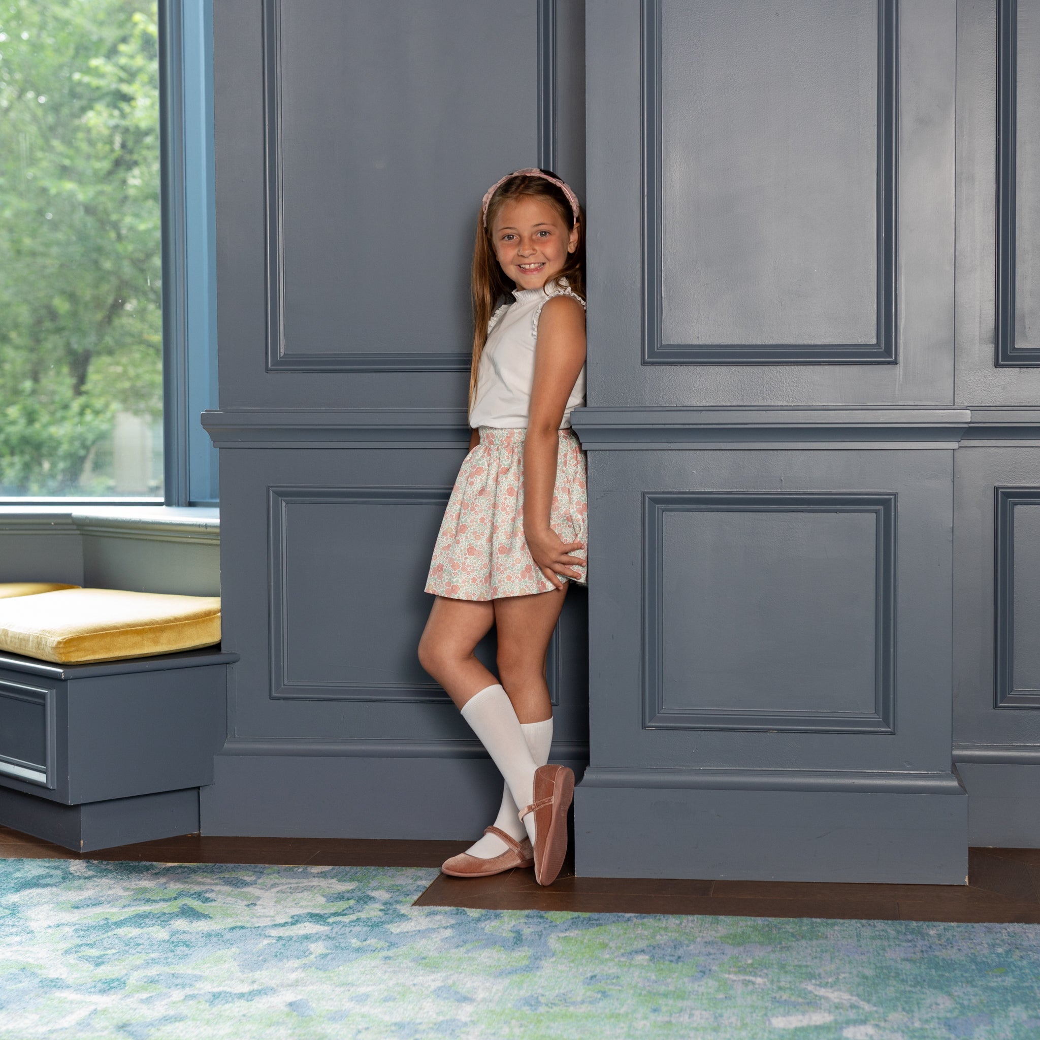 Henry Duvall Sutton Skirt in Beacon Hill Blooms floral print, classic fall skirt for older girls, perfect for coordinating sibling outfits and age-appropriate seasonal dressing