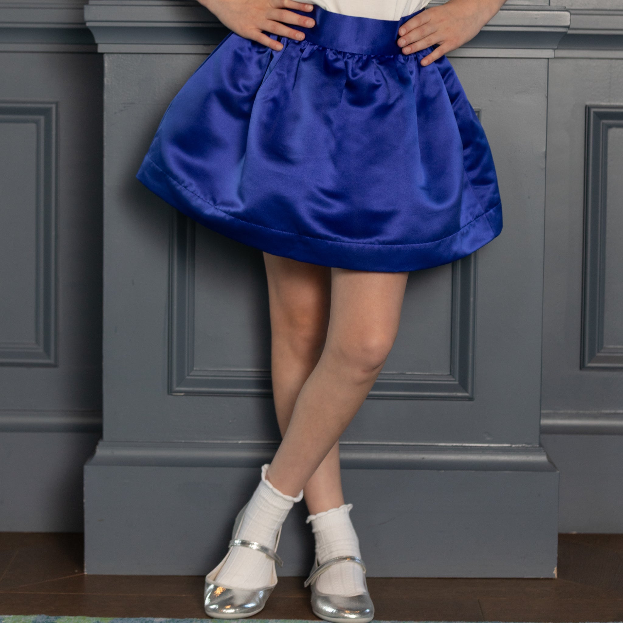 Henry Duvall Sutton Skirt in Boylston Blue, classic fall skirt for older girls designed for subtle sibling coordination with Prescott Plaid and Prescott Petals