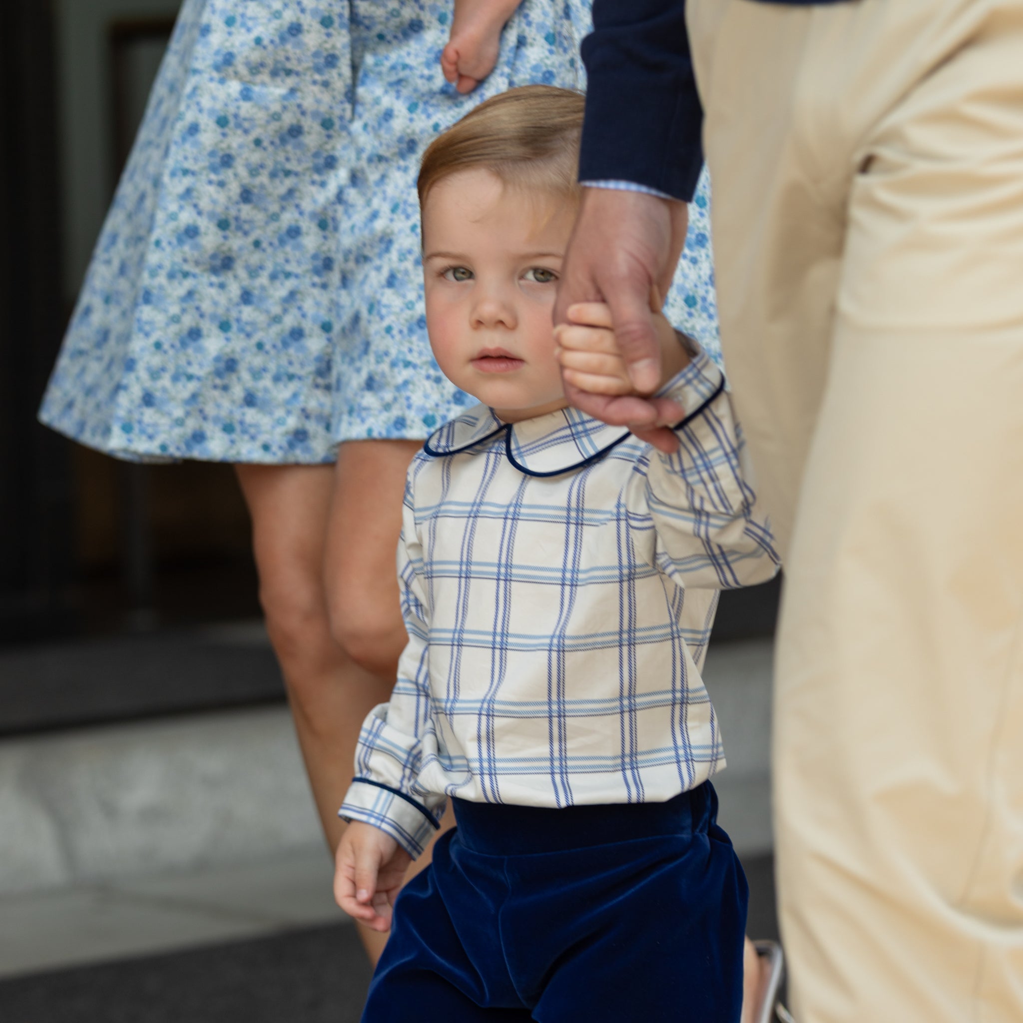 Henry Duvall Long Sleeve Henry Peter Pan Shirt in Prescott Plaid, classic boys fall shirt with Peter Pan collar and button-back, perfect for layering and coordinating sibling outfits