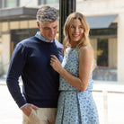 Men’s classic navy crewneck sweater by Henry Duvall, soft anti-pilling knit for fall layering, coordinates with children's styles for timeless father-son looks
