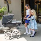 Navy velvet mary jane shoes for girls by Childrenchic with velcro strap and cushioned insole, perfect for fall family photos and dressing up Henry Duvall outfits.