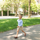 Henry Duvall Henry Peter Pan Shirt in classic blue Charles Street Check gingham, timeless fall toddler boys top perfect for layering with corduroy overalls or coordinating sibling looks.