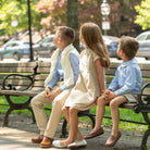 Girls silver leather ballet flats by Elephantito with shimmer elastic strap and cushioned insole, ideal for school, parties, and coordinating with Henry Duvall fall dresses