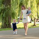 Henry Duvall James Henry Jon Jon in Back Bay Blue Velvet with HD gold buttons, classic baby boy holiday outfit with traditional silhouette and easy stride snaps
