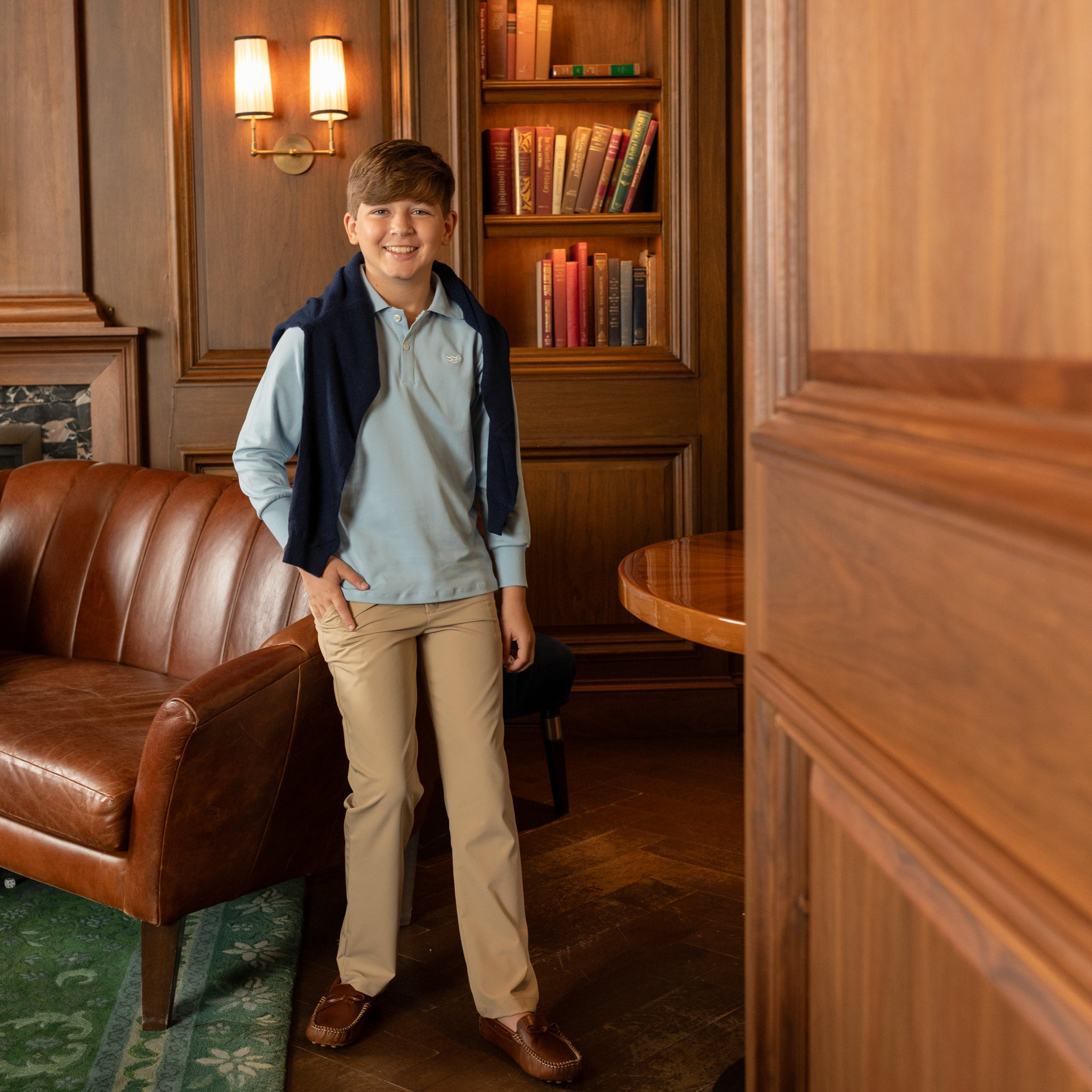 Henry Duvall boys' navy and khaki dress pants, wrinkle-resistant performance trousers with flat front and secure waistband, classic fall boys church and school pants