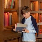 Classic boys navy crewneck sweater, soft anti-pilling knit, ideal for layering with dress shirts or trousers, timeless fall and winter staple from Henry Duvall