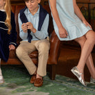 Silver Mary Jane shoes for girls from Childrenchic, shiny leather dress shoes to pair with Henry Duvall Fall Collection outfits