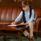 Henry Duvall boys' navy and khaki dress pants, wrinkle-resistant performance trousers with flat front and secure waistband, classic fall boys church and school pants