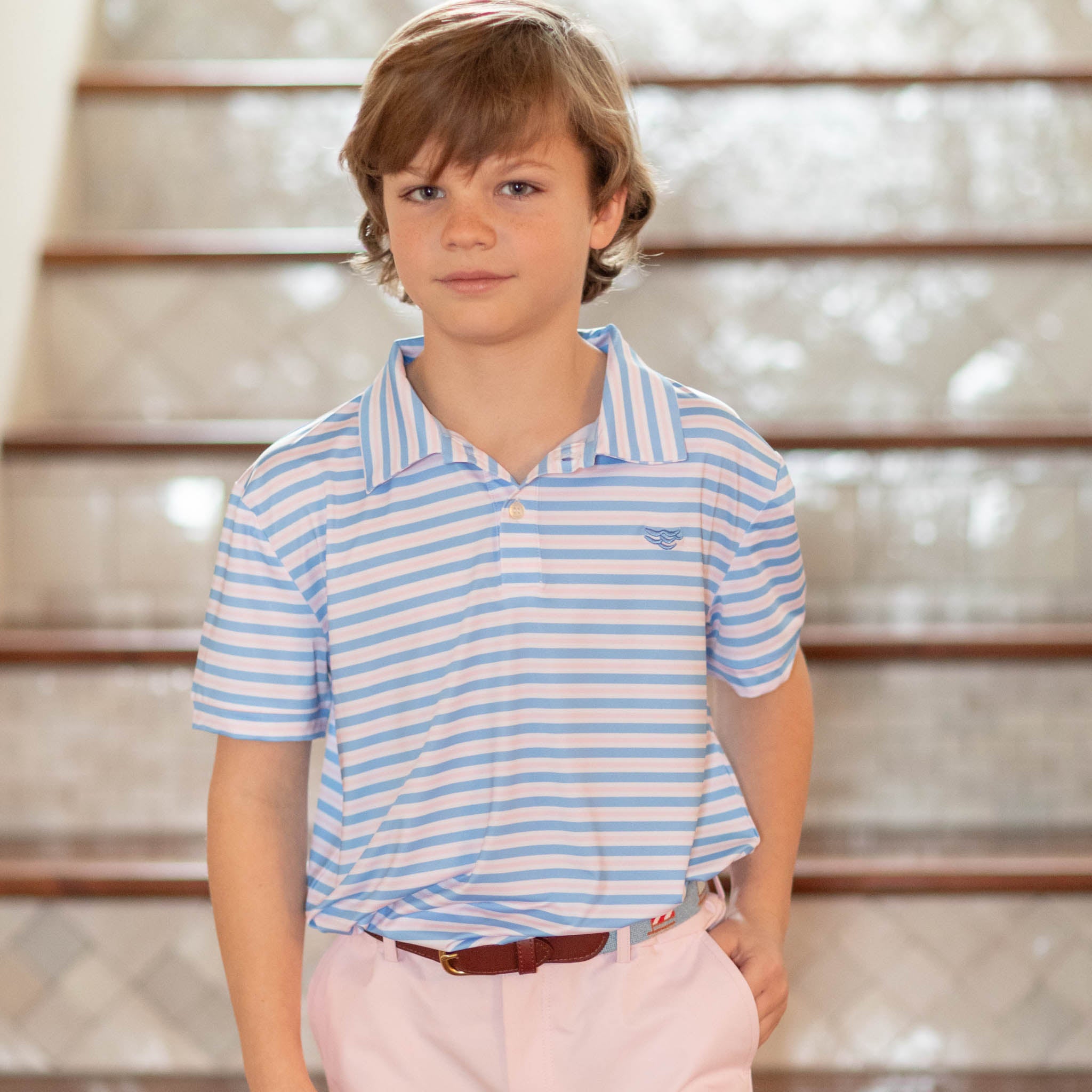 Match Point Polo in Brighton Blue & Pink Stripe - Henry Duvall