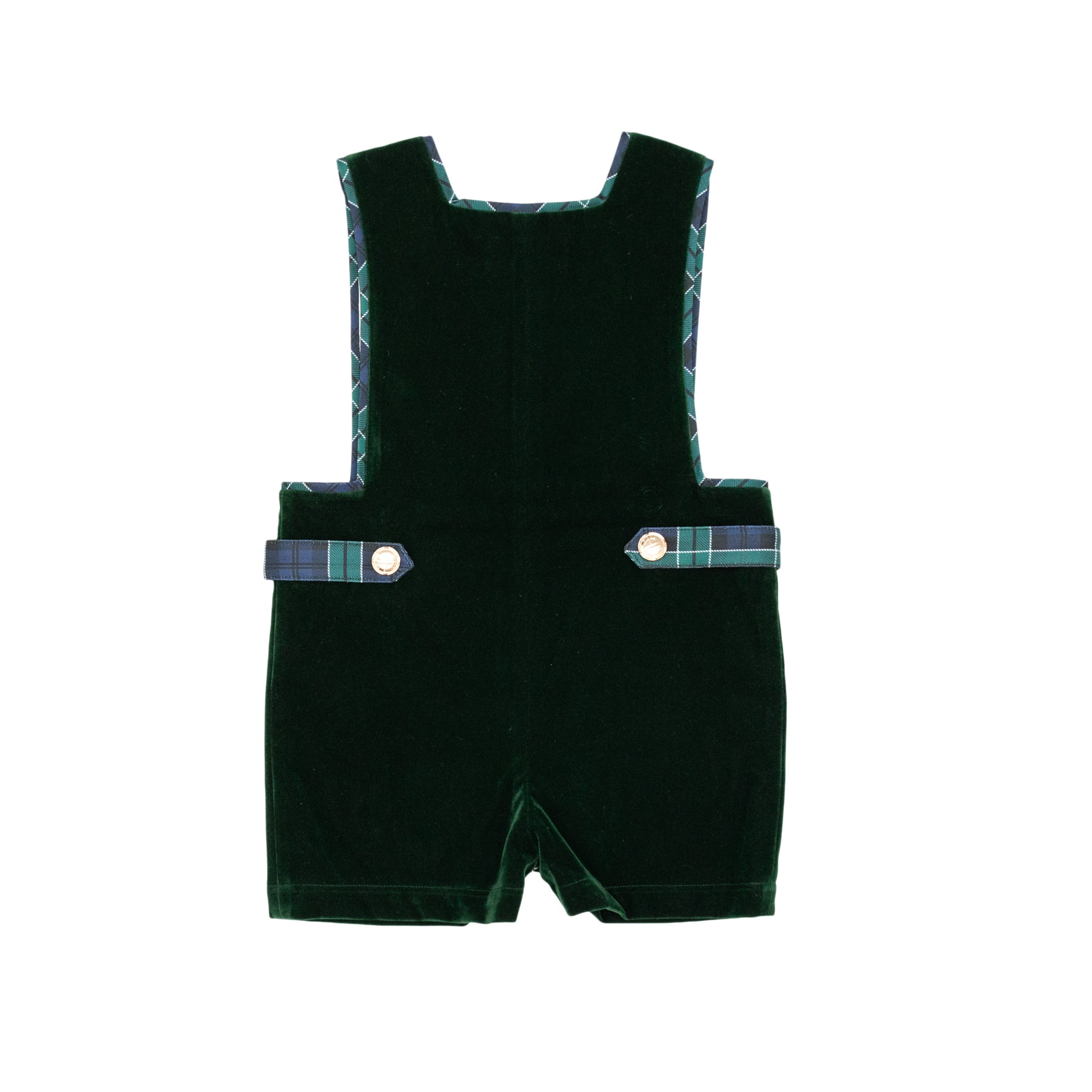 Henry Duvall boys Jon Jon in Grafton Green Velvet with Newbury Tartan trim and gold signature buttons, classic toddler holiday outfit