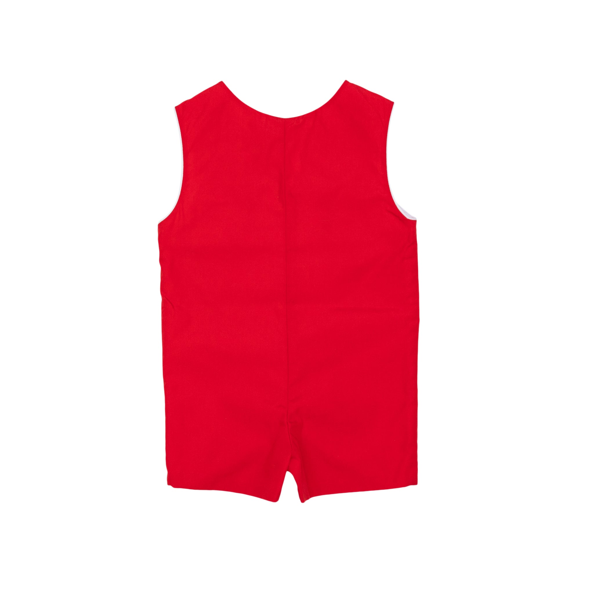 Red boys holiday Jon Jon with toy soldier smocking across the chest, Henry Duvall George Jon Jon in cotton poplin for classic Christmas dressing