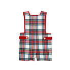 Henry Duvall classic baby boy jon jon in traditional red tartan, heirloom toddler outfit with shoulder buttons and stride snaps, inspired by English heritage style