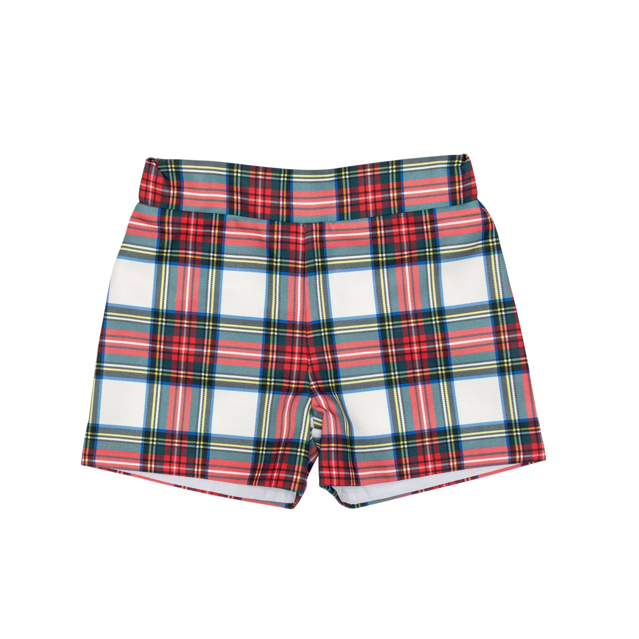 Henry Duvall Sullivan Short Set in red and green Townsend Tartan with tartan-trimmed white top and matching shorts for toddler boys, classic holiday outfit to coordinate with sibling styles.