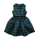 Teen girl holiday dress in Newbury Tartan with green velvet trim, classic A-line silhouette, perfect for family photos and festive gatherings