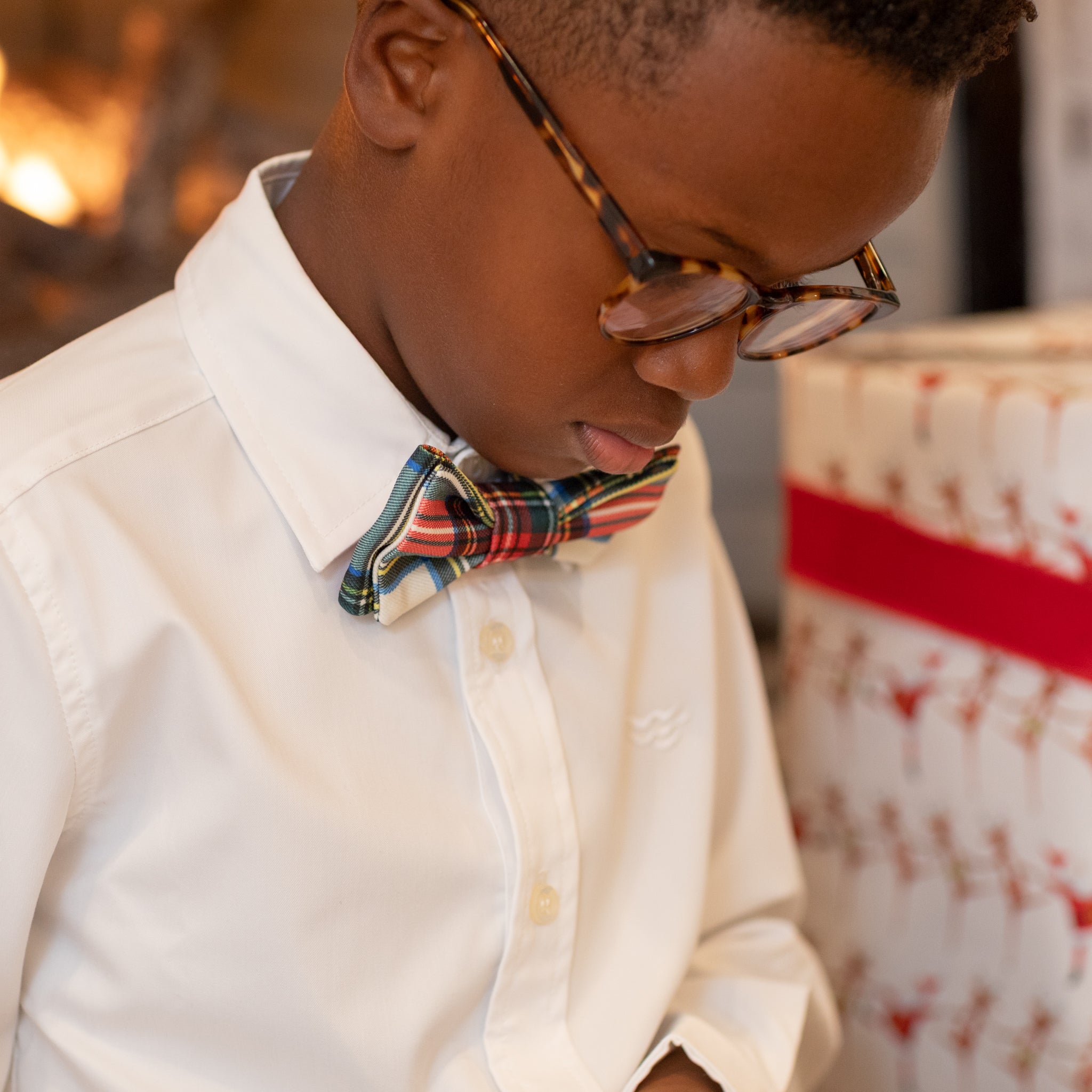 Boys’ adjustable pre-tied bow tie in red and green Townsend Tartan – festive holiday accessory for classic seasonal dressing