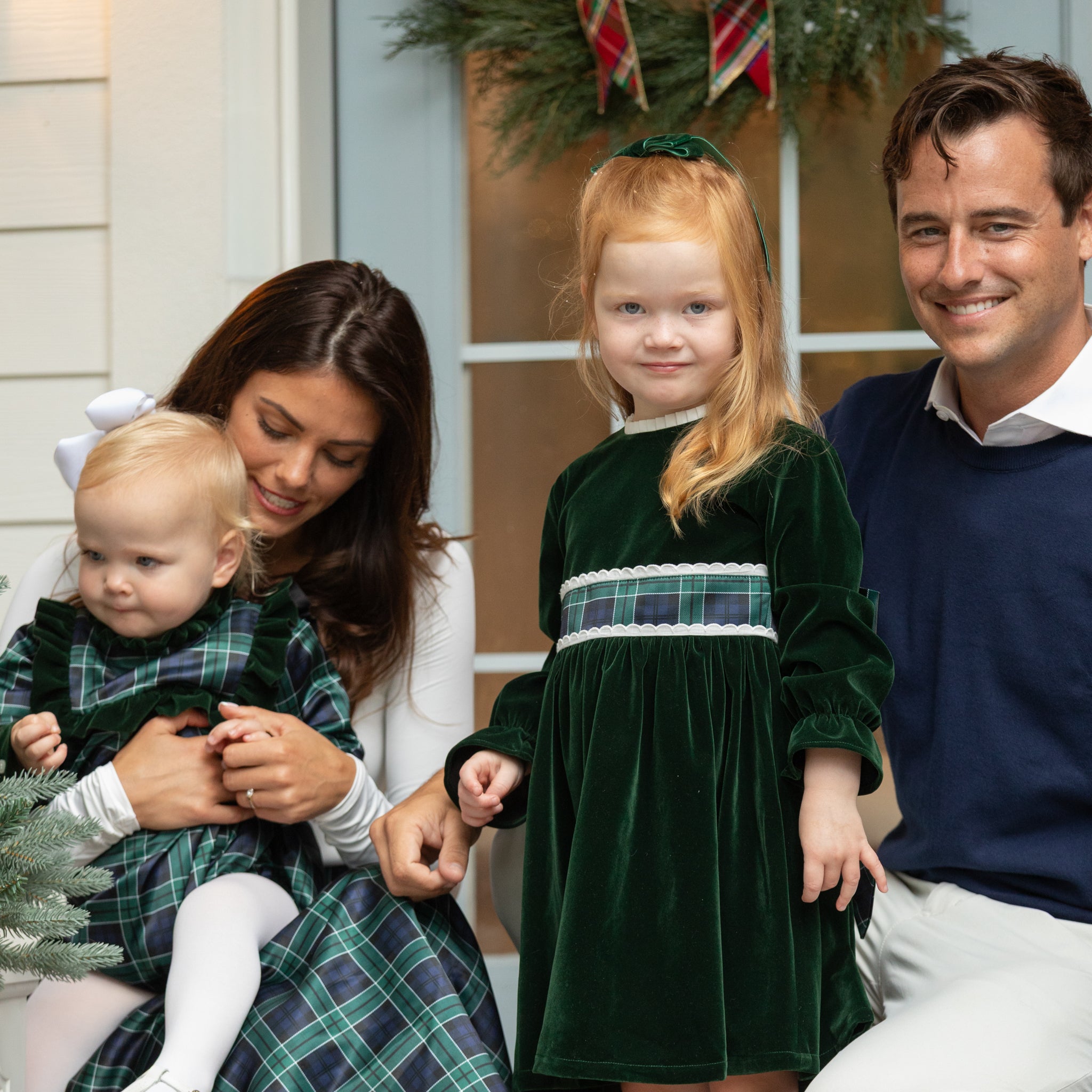 Green velvet holiday hair bow for girls with alligator clip, classic Winn & William accessory made in the USA, timeless Christmas bow to coordinate with Henry Duvall tartan and velvet holiday outfits