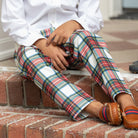Classic boys’ holiday trousers in traditional Townsend Tartan with red and green plaid – perfect for family photos and festive occasions