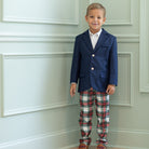 Henry Duvall Wentworth Blazer for boys in classic navy with gold HD branded buttons, timeless children’s holiday blazer for church, portraits, and special occasions