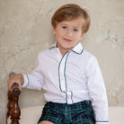 Boys holiday short set in Newbury Tartan with white poplin top and tartan trim, festive Christmas outfit for boys with coordinating sibling options