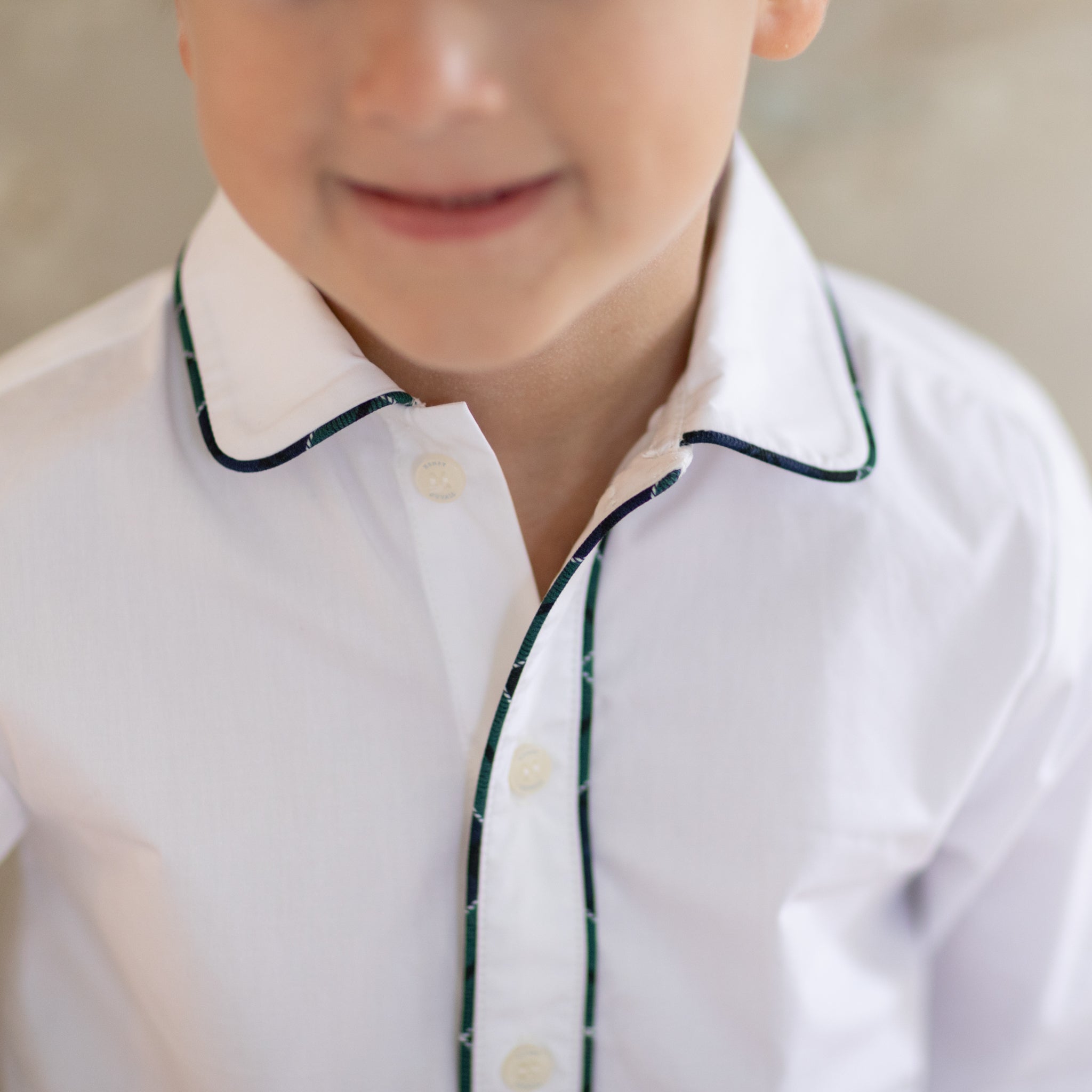 Boys holiday short set in Newbury Tartan with white poplin top and tartan trim, festive Christmas outfit for boys with coordinating sibling options