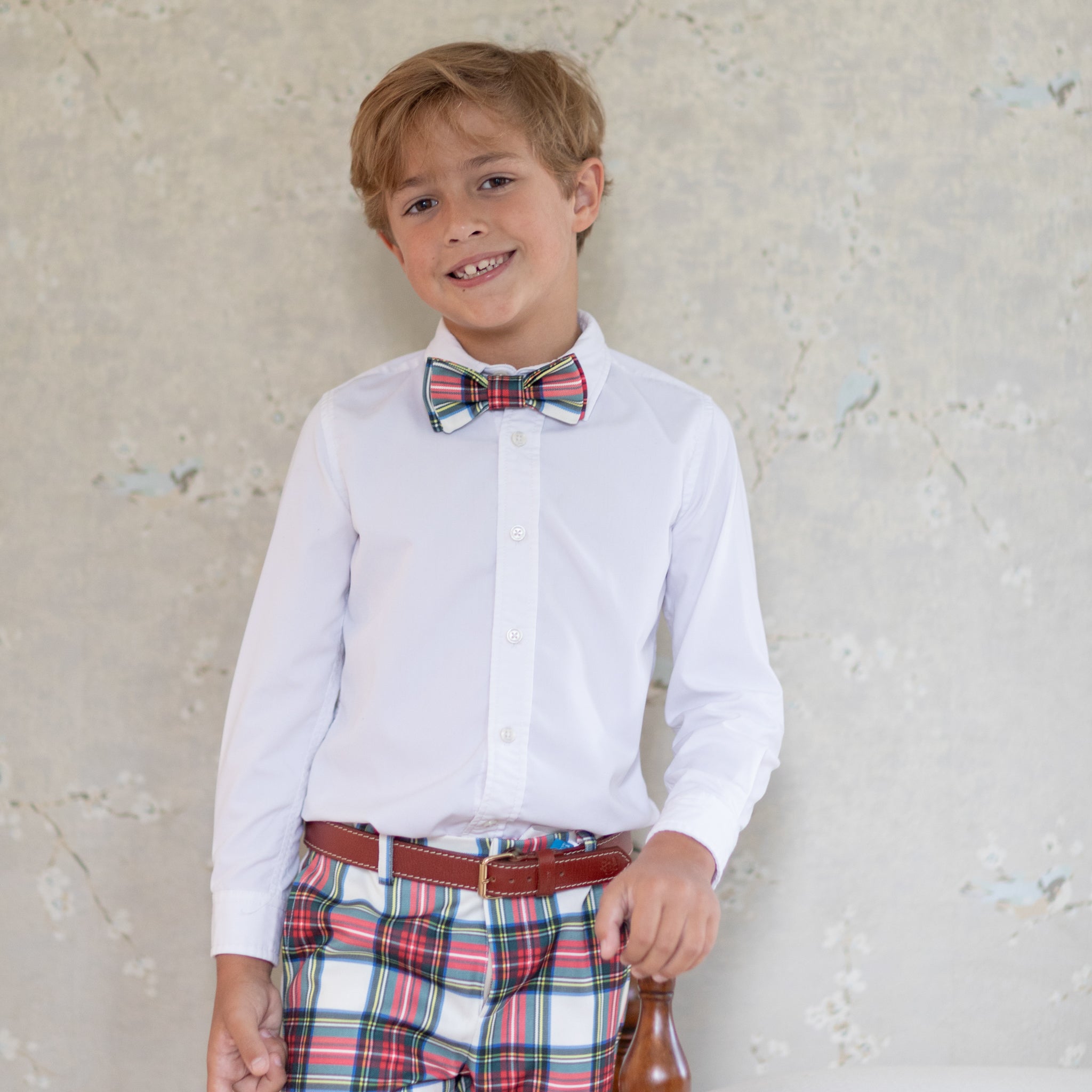 Boys’ adjustable pre-tied bow tie in red and green Townsend Tartan – festive holiday accessory for classic seasonal dressing