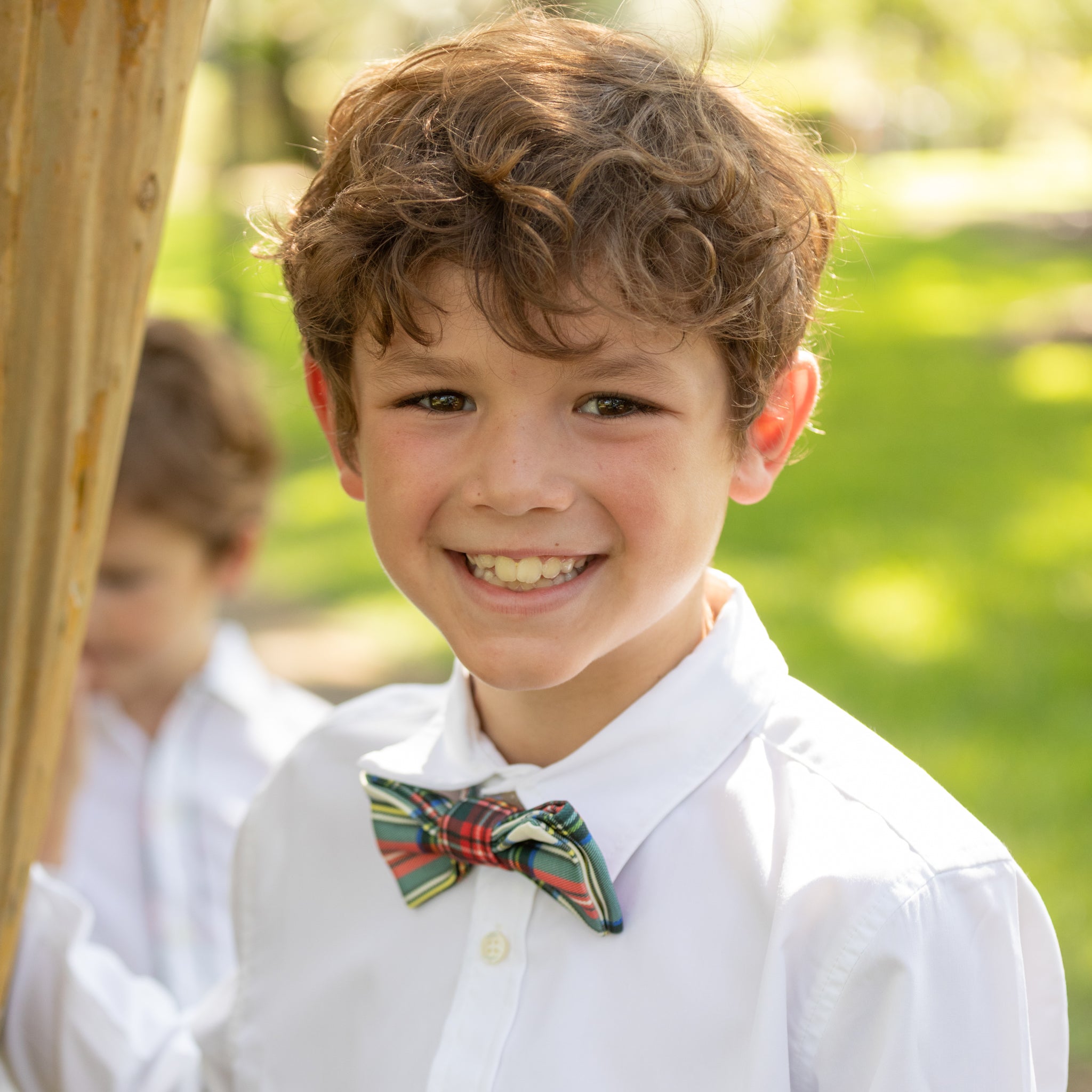 Boys’ adjustable pre-tied bow tie in red and green Townsend Tartan – festive holiday accessory for classic seasonal dressing