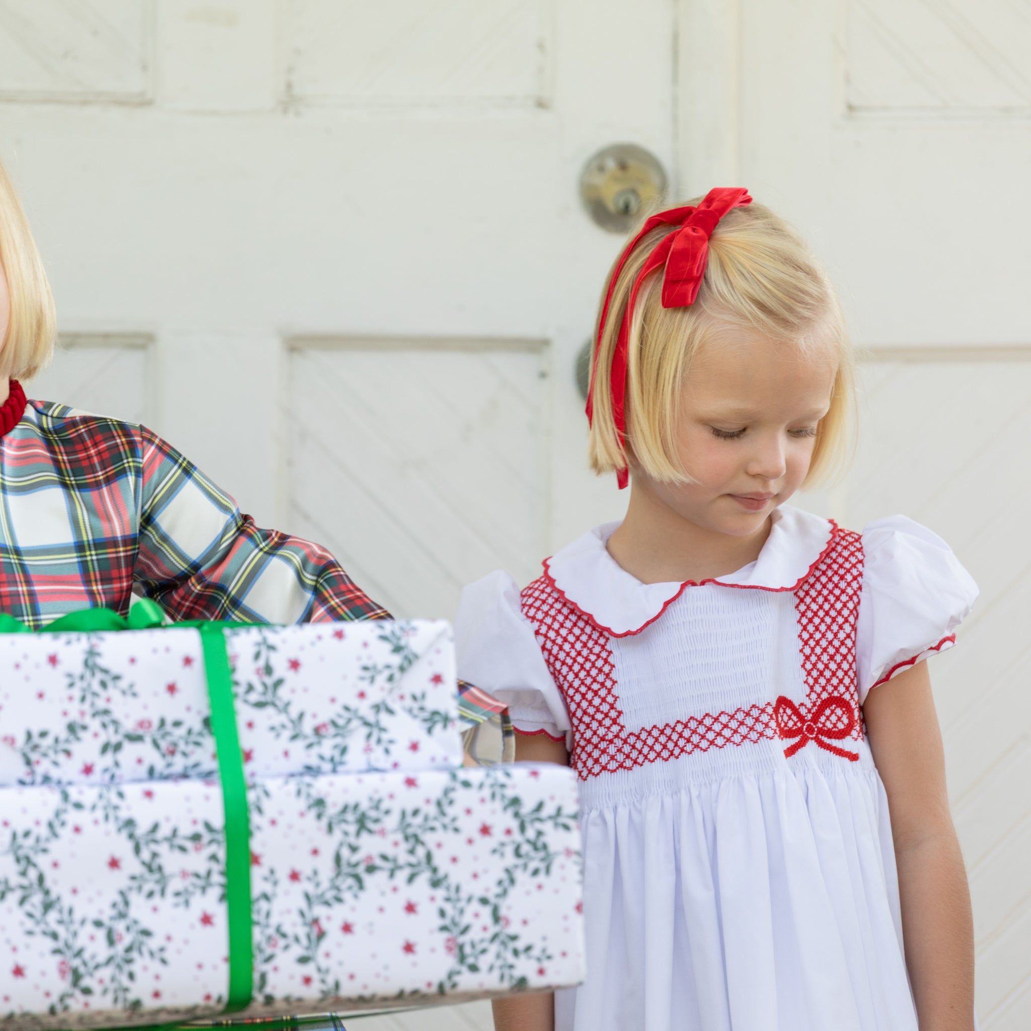 Red velvet holiday hair bow for girls with alligator clip, classic Winn & William accessory made in the USA, timeless Christmas bow to coordinate with Henry Duvall tartan and velvet holiday outfits