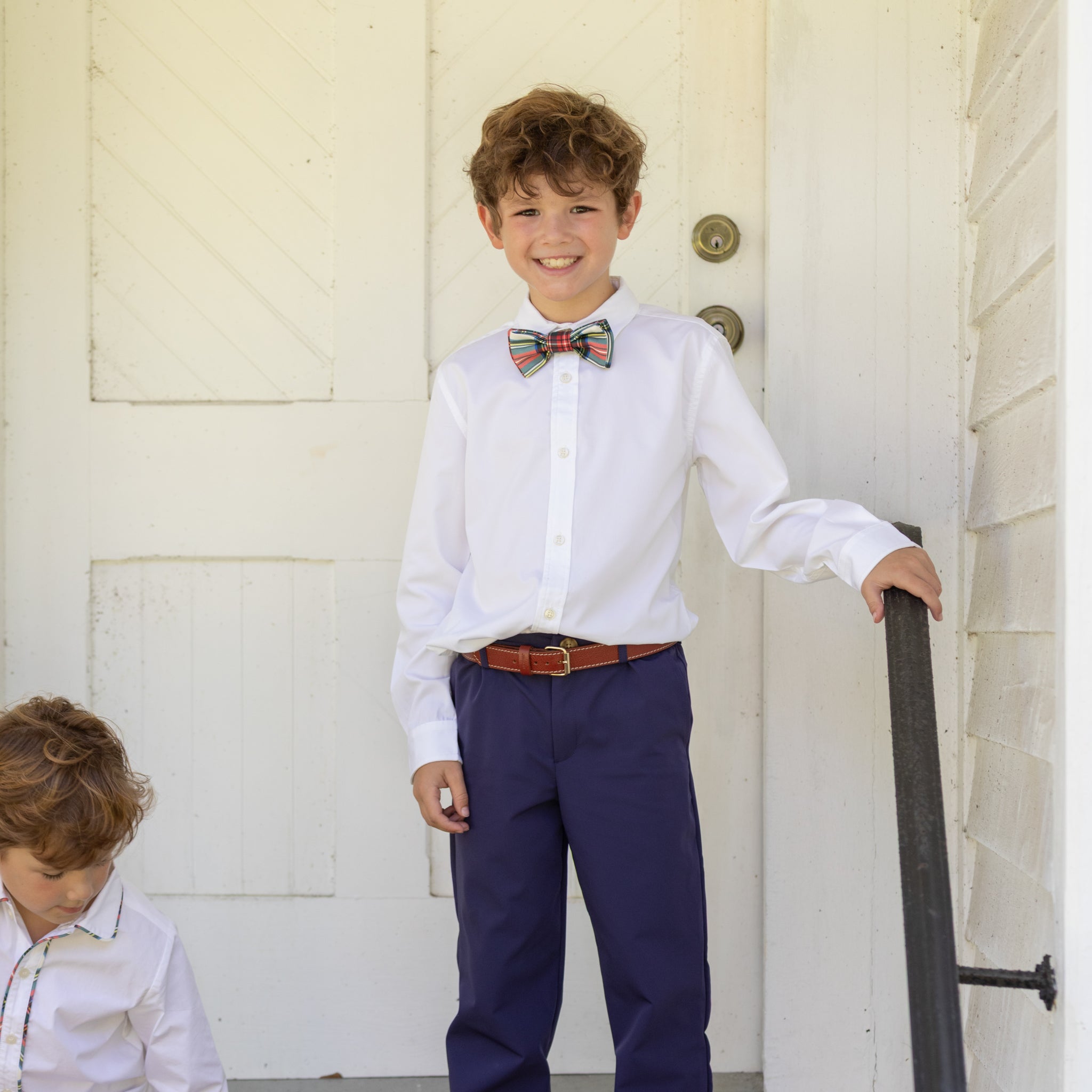 Boys’ adjustable pre-tied bow tie in red and green Townsend Tartan – festive holiday accessory for classic seasonal dressing